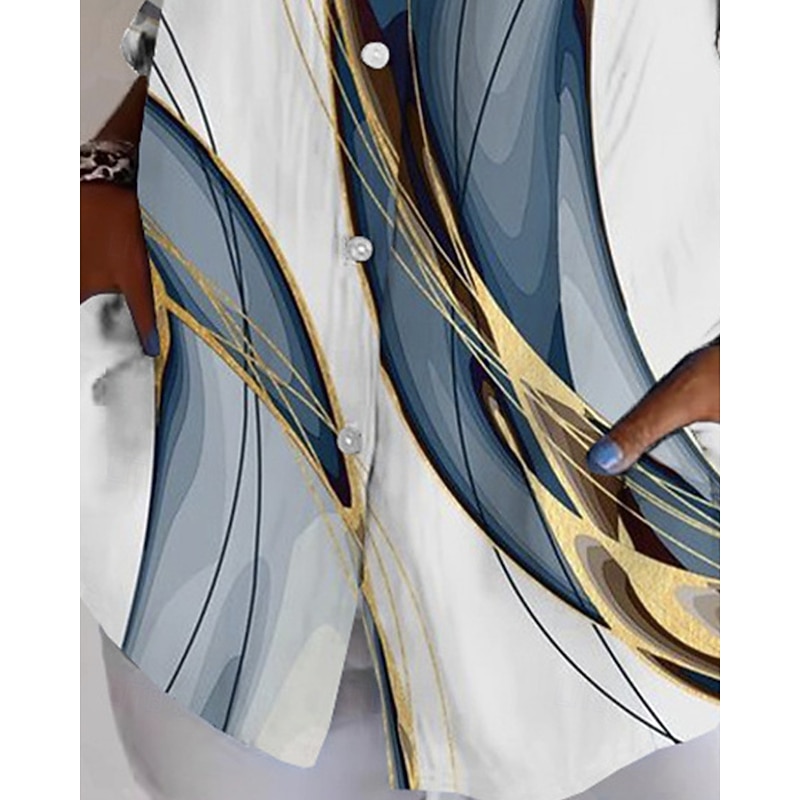 Women's Shirt Abstract Active Daily Stylish Long Sleeve Shirt Collar Regular Tops Daily Holiday Buttons Print Blue Spring Fall3