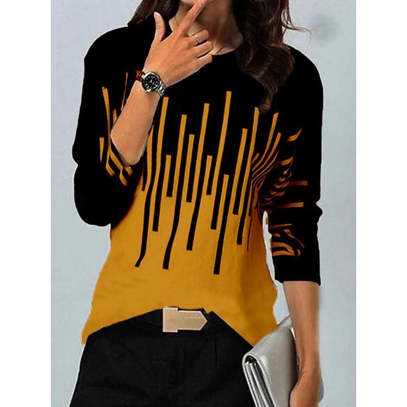 Women's T Shirt Graphic Geometric Vintage Stylish Casual Long Sleeve Crew Neck Regular Tops Daily Print White Yellow Blue Summer Spring Fall3