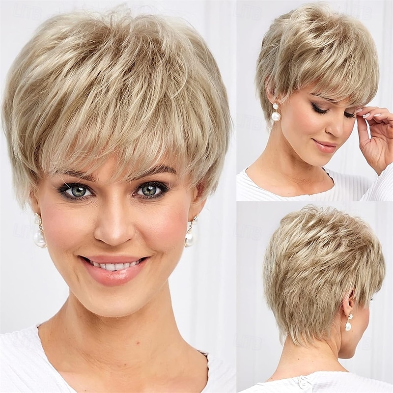 Short Wigs for Women Memory Fiber Simulated Human Hair Pixie Curly Wig With BangNatural Daily Use Hair