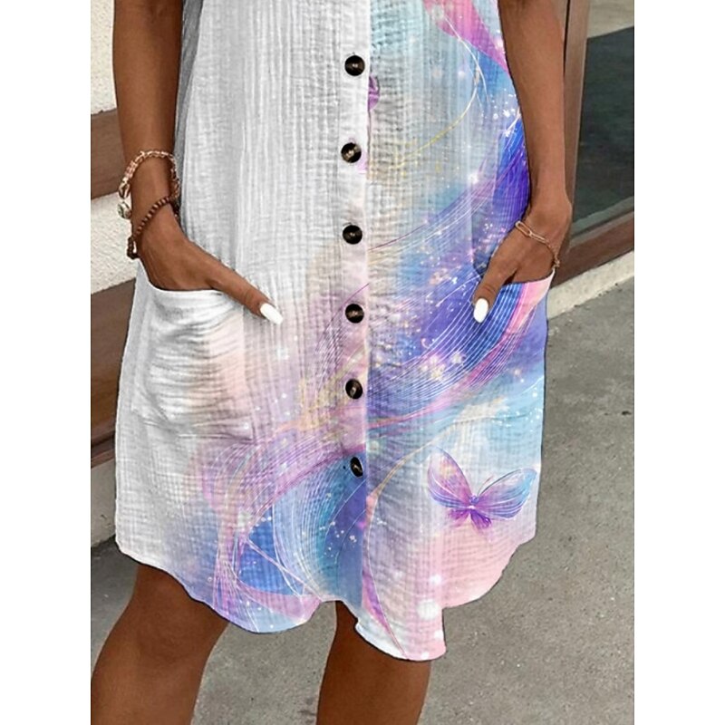 Women's Mini Dress Shirt Dress Casual Dress Print Dress Fashion Modern Daily Beach Weekend Regular Fit Ombre Butterfly Short Sleeve Shirt Collar Purple Summer Spring Fall Autumn2