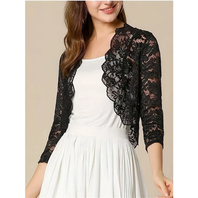 Mother's Wraps Elegant Ladies 3/4 Length Sleeve Lace Wedding Wraps With Lace For Wedding Summer