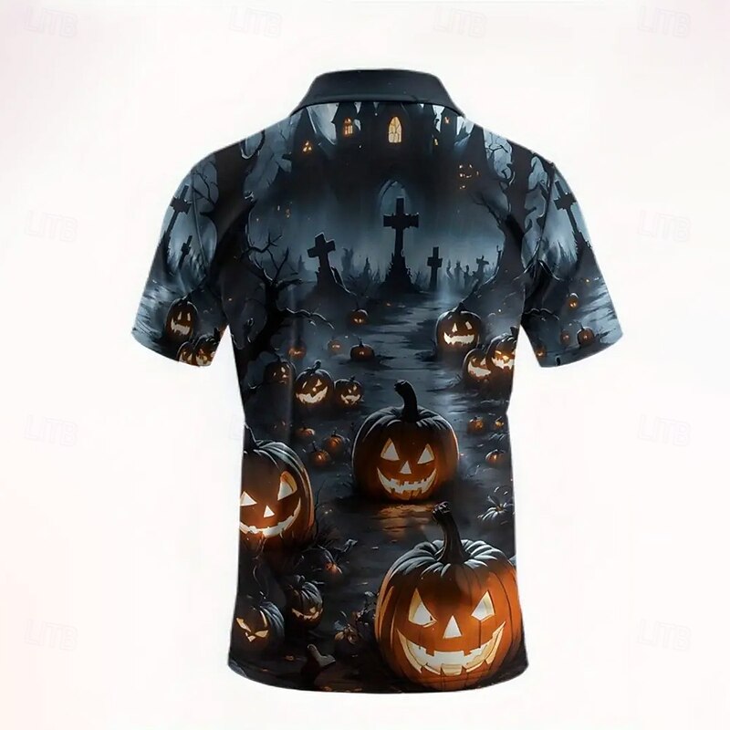 Halloween Men's Pumpkin Cross Polo Short Sleeve Polo Shirts Lapel Casual Dark Athleisure Festival Outfit 3D Print Buttons Summer Blue3