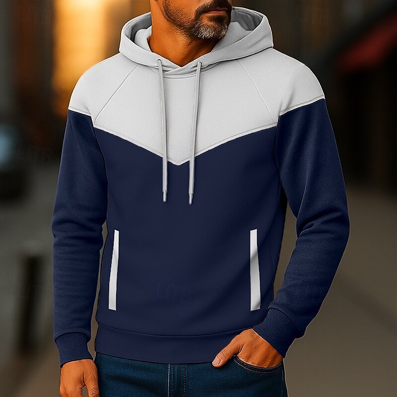 Men's Hoodie Pullover Hoodie Sweatshirt Apricot Black White Yellow Army Green Hooded Plain Patchwork Color Block Sports & Outdoor Casual Daily Streetwear Cool Sportswear Spring &  Fall Clothing2