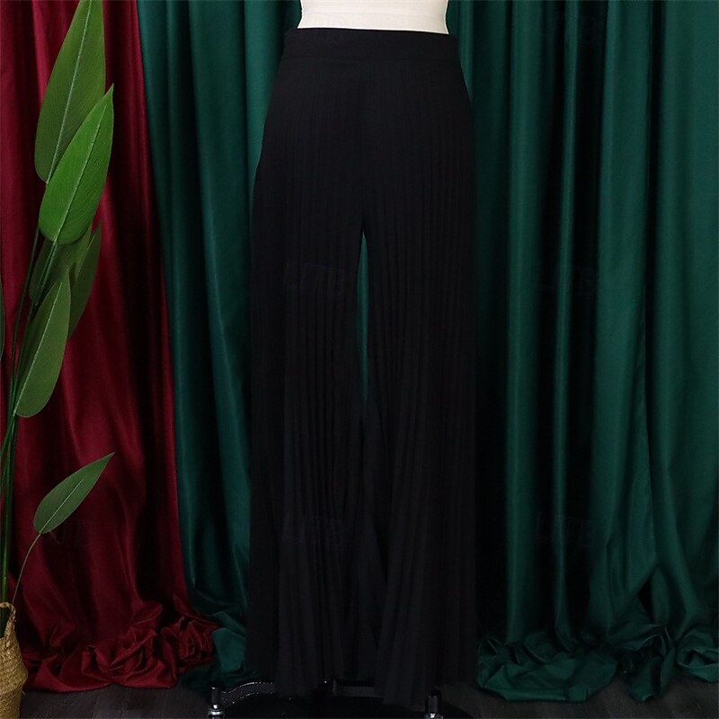 Women's Wide Leg Pants Trousers Palazzo Pants Fashion Streetwear Full Length High Waist Plain Pleated Elastic Waist Breathability Comfortable Micro-elastic Street Daily Wear Going out Black White Red4