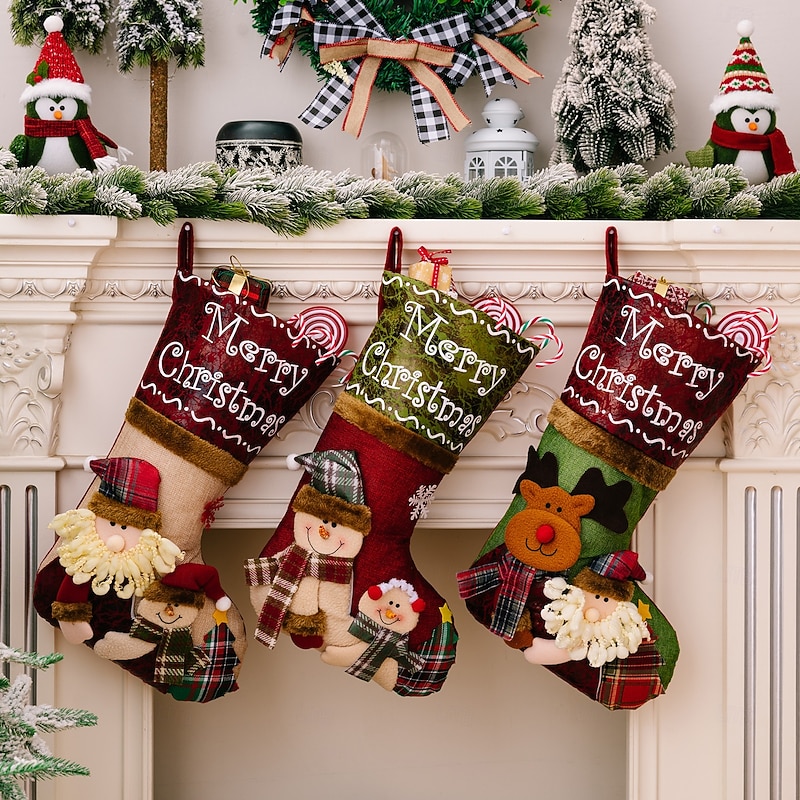 Christmas Stocking 3D Cartoon Santa Claus Sock Large Christmas Gift Bag for Kids Festive Holiday Decoration Perfect Seasonal Home Ornament and Party Accessory