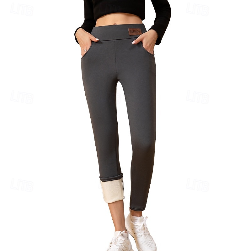 Women's Sherpa Pants Winter Warm Thick Leggings Fleece Lined High Waist Gym Athletic Pilates Bottoms Solid Color Black Burgundy Blue Sports Activewear3