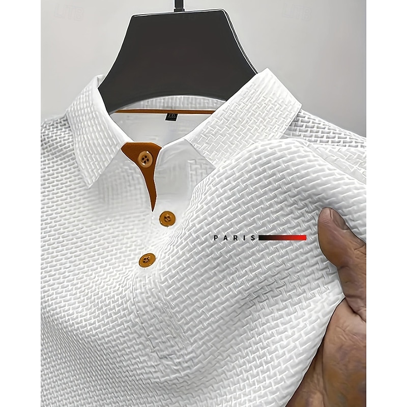 Men's Golf Shirt Golf Polos Shirts Work Casual Lapel Short Sleeve Basic Modern Plain Jacquard Buttons Summer Spring Regular Fit Black White Navy Blue Blue Dark Gray Light Blue Golf Shirt2