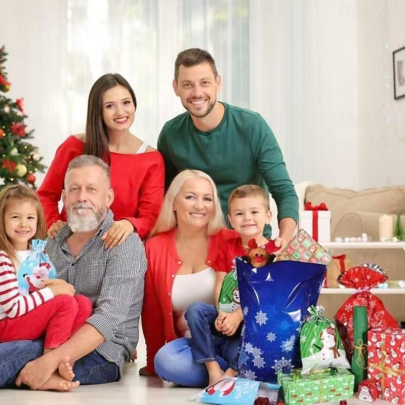 Christmas Gift Bags Set – 15/30/35pcs Drawstring Candy Bags, Halloween & Christmas Treat Bags, Plastic Party Favor Bags3