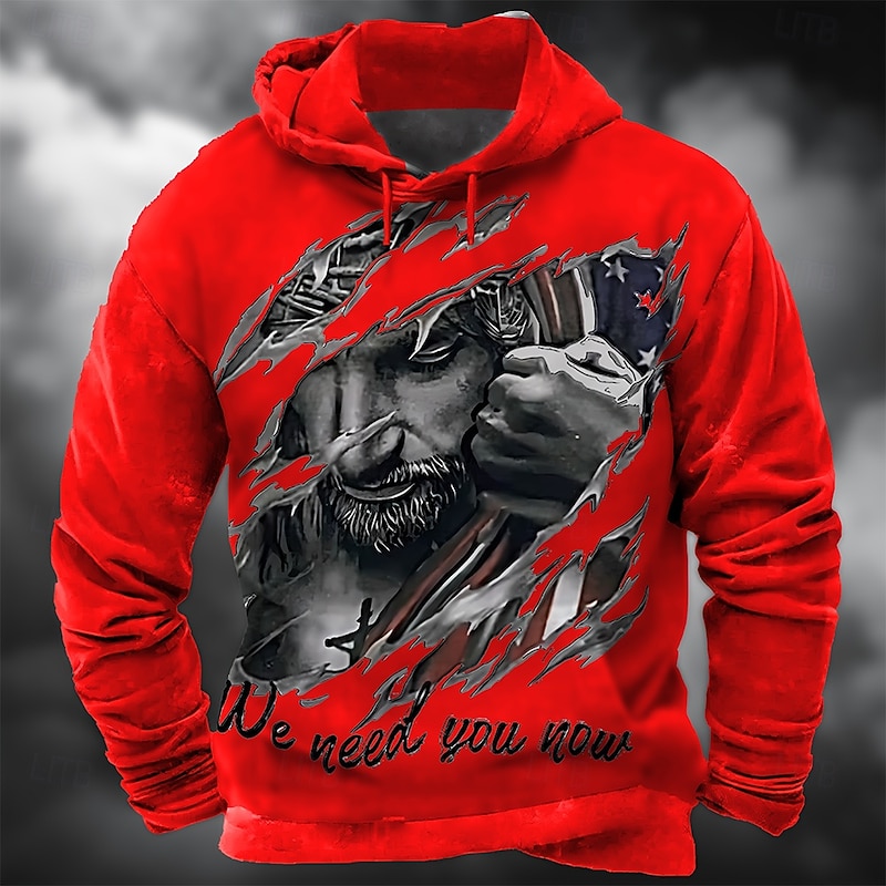 Men's Jesus Faith Hoodie Sweatshirt Cool Party Crew Neck Club Streetwear White Red Drawstring Fall Winter Designer4