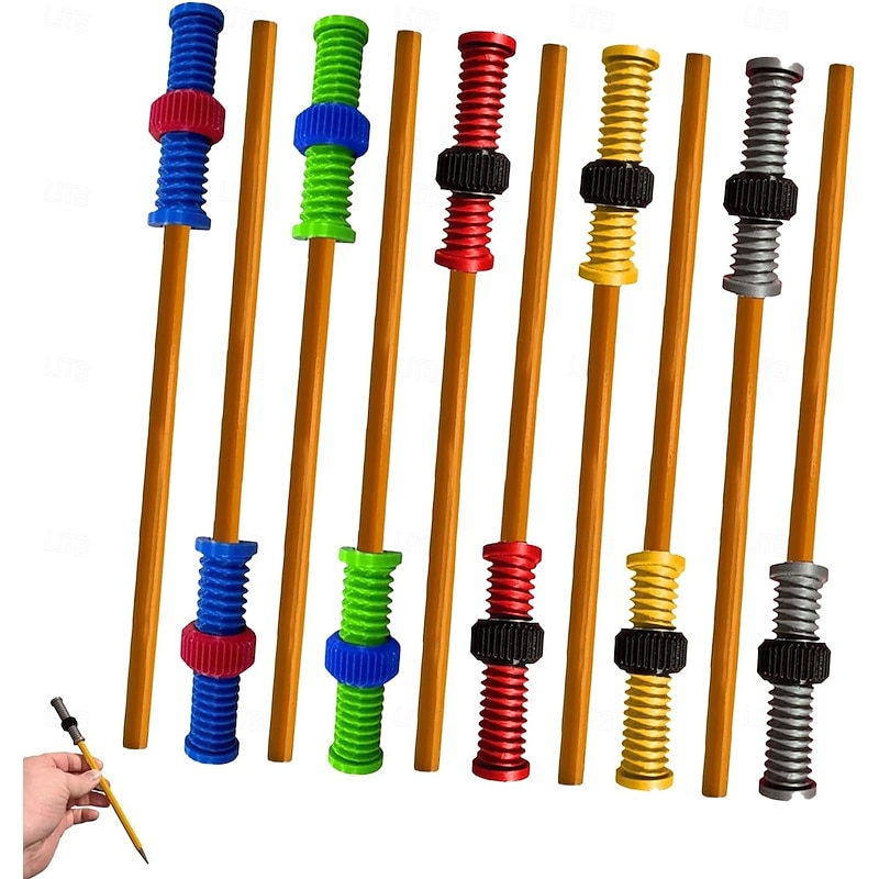 10pcs Nut Decompression Pen Threaded Pencil with Nut for ADHD Silent Sensory Tool Stress Relief Rotating Pen Perfect for School Office Home Supplies