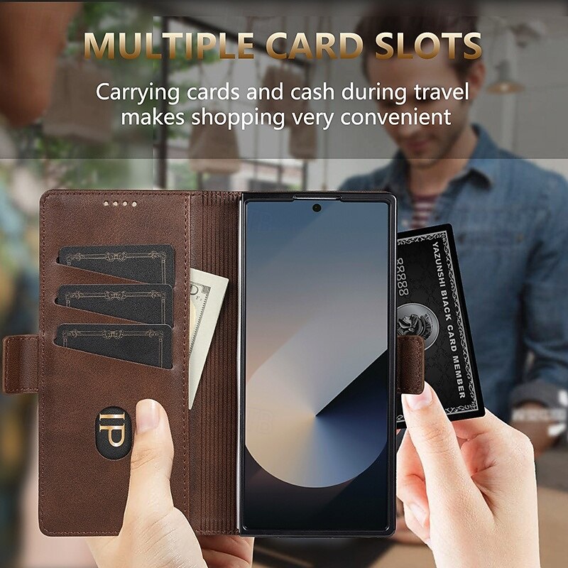 Phone Case For Samsung Galaxy Z Fold 7 Z Fold 6 Z Fold 5 Z Fold 4 Back Cover Card Slot Shockproof Retro TPU PU Leather4
