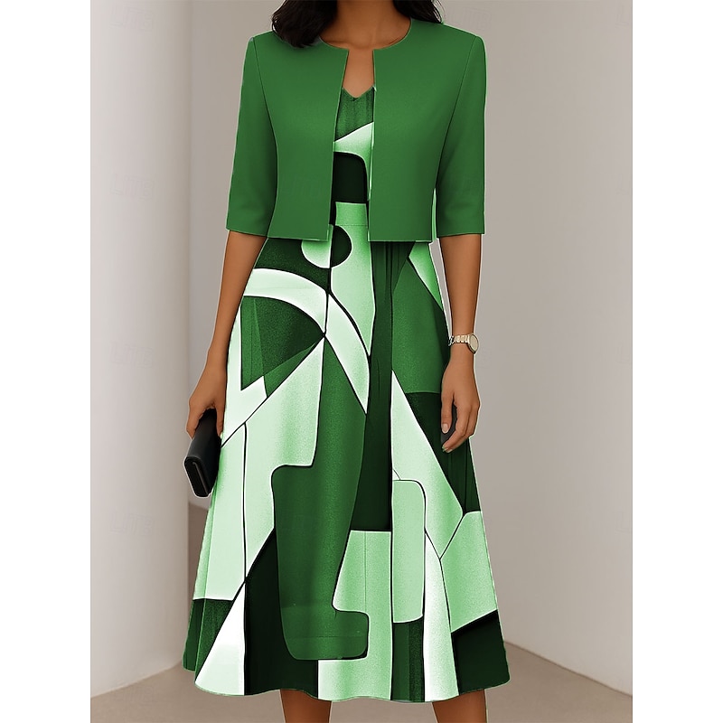 Women's Dress Set A Line Dress Summer Dress Casual Semi Formal Ombre Graphic Print Midi Dress Half Sleeve V Neck Vacation Date Pink Green Gray Spring Fall Regular Fit3