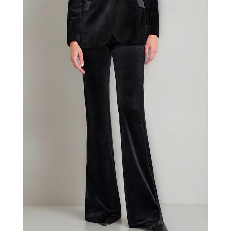 Women's Suit Pant Straight Fit Formal Wedding Guest Formal Evening Velvet Stretch Chiffon Elegant Ankle Length Pant
