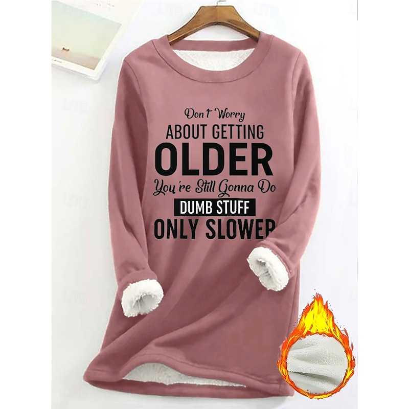 Women's Pullover Sweatshirt Graphic Letter Warm Casual Fuzzy Long Sleeve Round Neck Regular Tops Street Casual Drawstring Print Yellow Pink Dark Pink Red Blue Spring Fall Winter