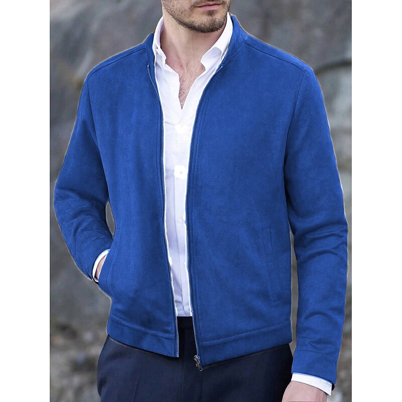 Men's Casual Jacket Casual Daily Wearproof Waterproof Basic Spring &  Fall Solid / Plain Color Casual Outerwear Stand Collar Regular Black Royal Blue Army Green Dark Coffee Dark Gray Jacket2