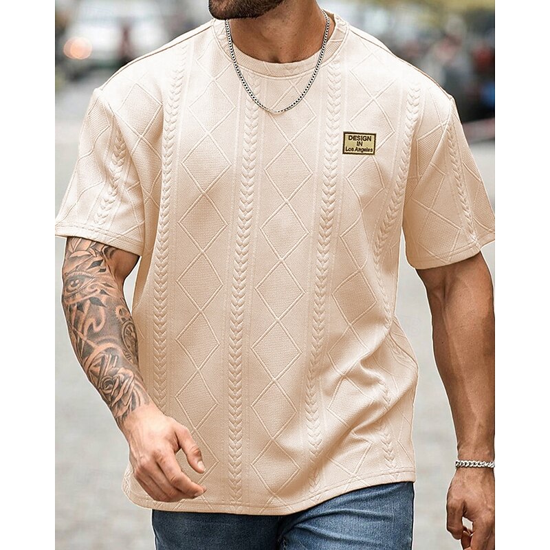 Men's T Shirt Tee Short Sleeve Shirt Tee Top Short Sleeve Crew Neck Summer Spring Plain Fashion Designer Basic Jacquard Vacation Street Going out Black White Pink Top Tee for Men4