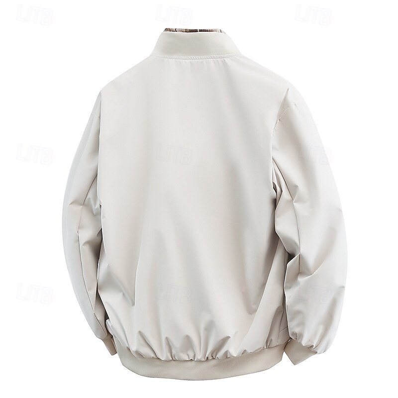 Men's Jacket Casual Jacket Outdoor Vacation Warm Zipper Pocket Fall Winter Plain Fashion Streetwear Standing Collar Regular Black Green Beige Jacket4