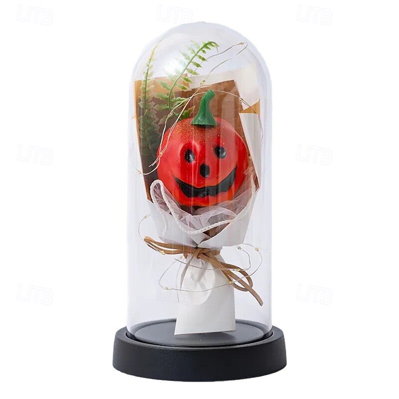 1 Pc 21.5 * 11CM Halloween Transparent Cover Pumpkin Ornament Light Indoor Restaurant Bedroom Party Halloween Festival Atmosphere Decorative Light AAA Battery Box2