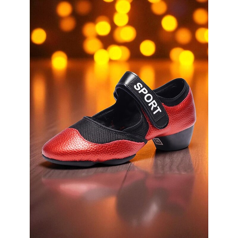 Women's Red and Black Split Sole Jazz Dance Shoes - Comfortable Slip-Resistant Performance Sneakers for Latin, Modern and Ballroom Practice4