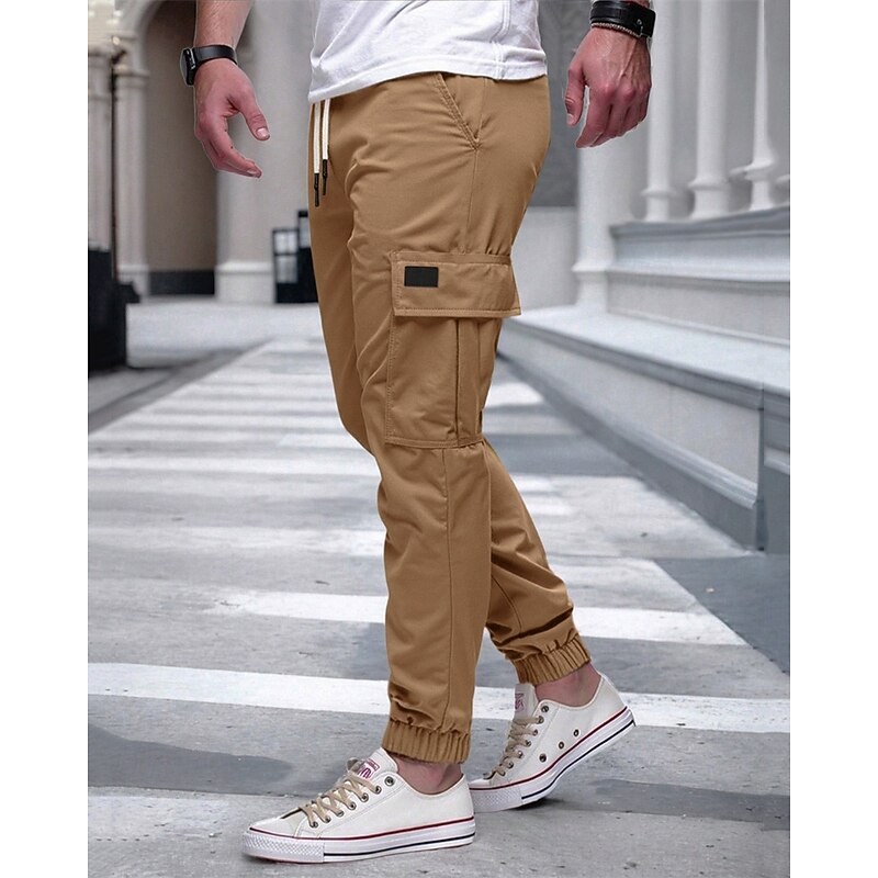 Men's Cargo Pants Joggers Trousers Drawstring Elastic Waist Multi Pocket Plain Wearable Outdoor Daily Camping & Hiking Fashion Classic Black Yellow3