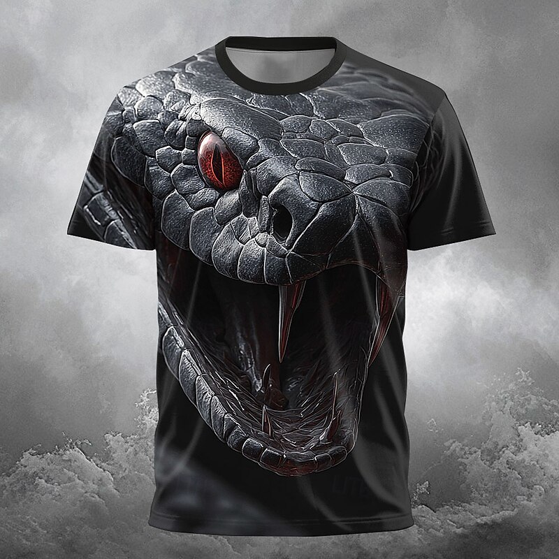 Men's 3D Snake T Shirt Short Sleeve T shirt 3D Print Crew Neck Shirt Exaggerated Fantasy Party Holiday Black 1 Black 3 Black 2 Summer Spring Clothing Apparel S M L XL XXL XXXL3