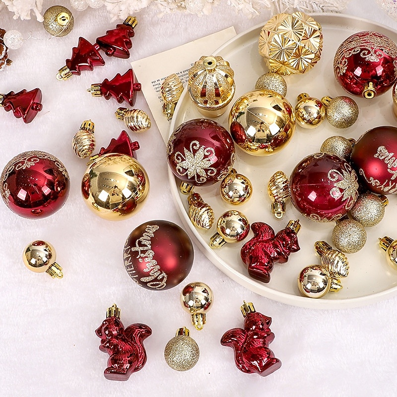 42pcs Christmas Tree Balls Baubles Ornaments, 6cm/2.36inch Xmas Decorations, Burgundy and Gold Painted Bauble Set for Holiday Tree Hanging2