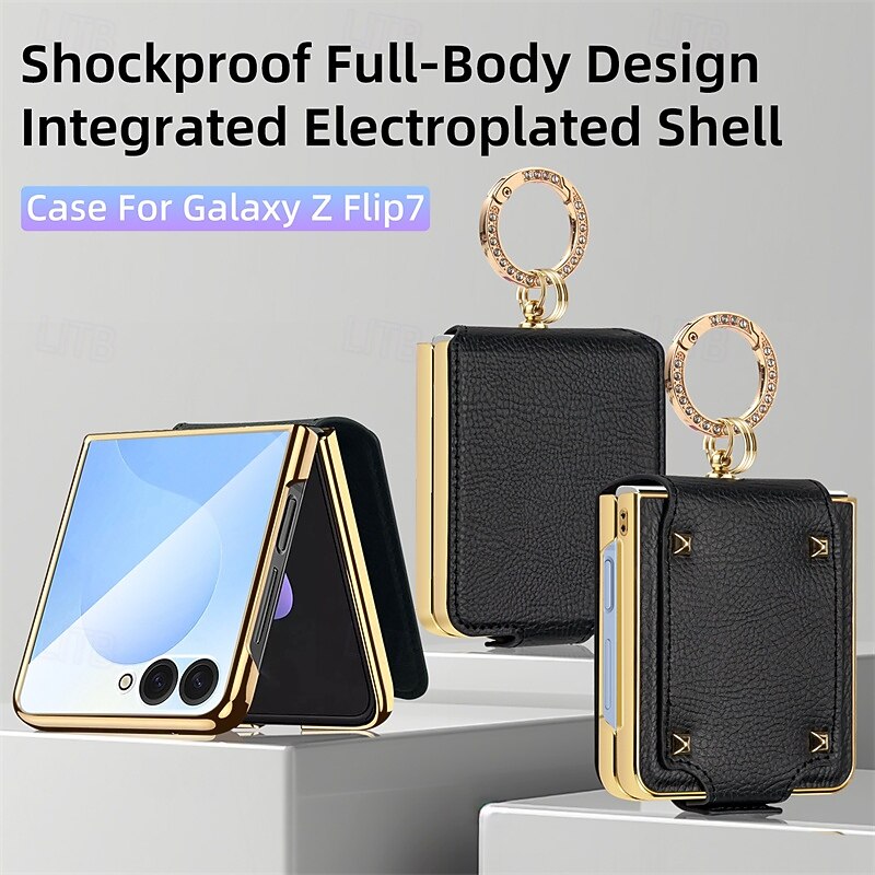 Phone Case For Samsung Galaxy Z Flip 7 Z Flip 7 FE Z Flip 6 Z Flip 5 Z Flip 4 Back Cover Flip Cover Ring Buckle PC PU Leather