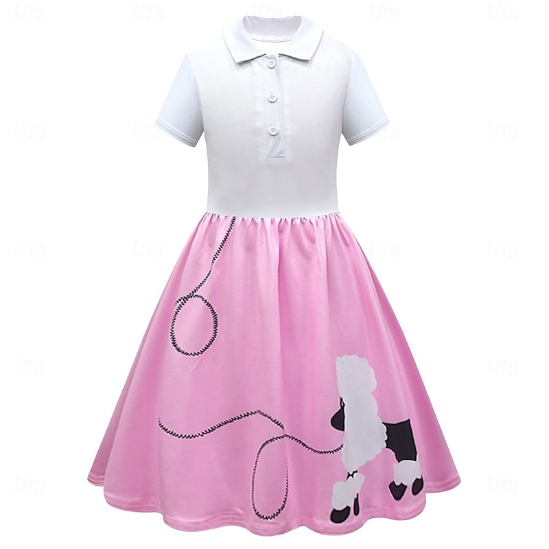 Retro Vintage 1950s Grease Outfits Dress Outfits Poodle Skirts Printing Fancy Dress Girls' Carnival Masquerade Performance Party Kid's Dress Belt Scarf2
