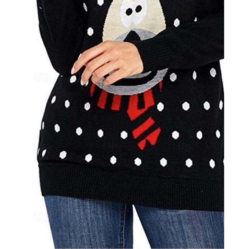 Women's Sweater Pullover Casual Reindeer Ribbed Crew Neck Knitted Print Long Sleeve Regular Tops Knit Christmas Daily Holiday Black Winter3