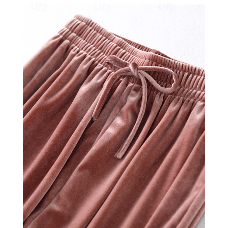 Women's Wide Leg Corduroy Pants Slacks Streetwear Casual Full Length Natural Plain Elastic Drawstring Design Comfortable Street Holiday Weekend Pink Fall Regular Fit2