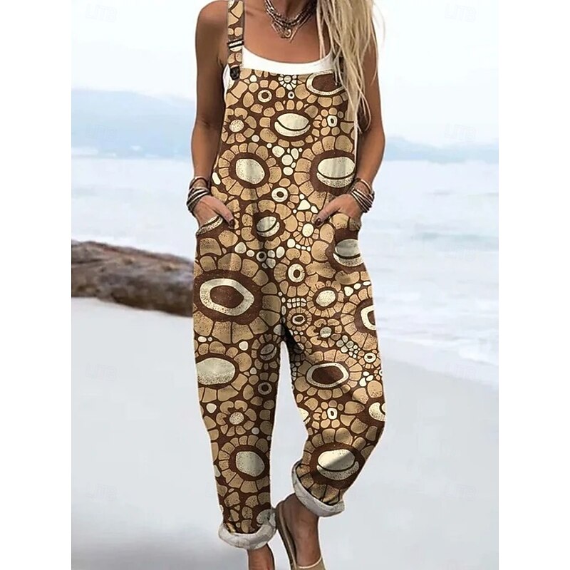 Women's Dungarees Active Floral Sleeveless Sleeveless Straight Square Neck Pocket with Pocket Vacation Daily Loose Fit Pink Orange Khaki Summer2