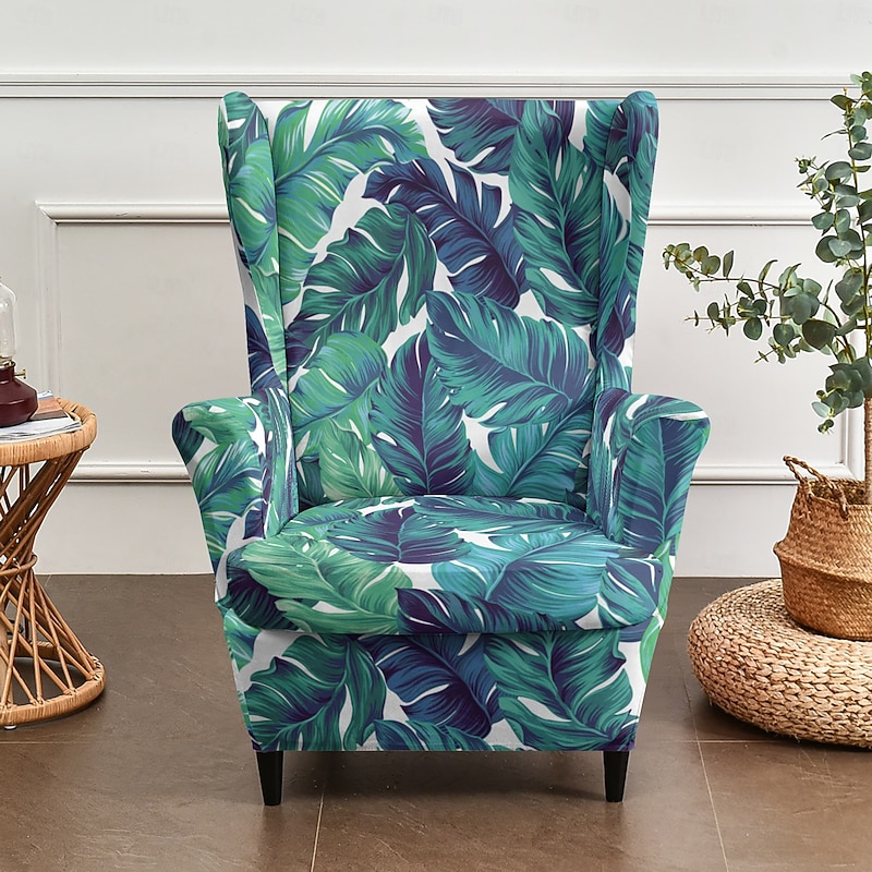 Wingback Chair Cover, Stretch Polyester Slipcover with Floral, Striped, or Geometric Print, Furniture Protector for Living Room4