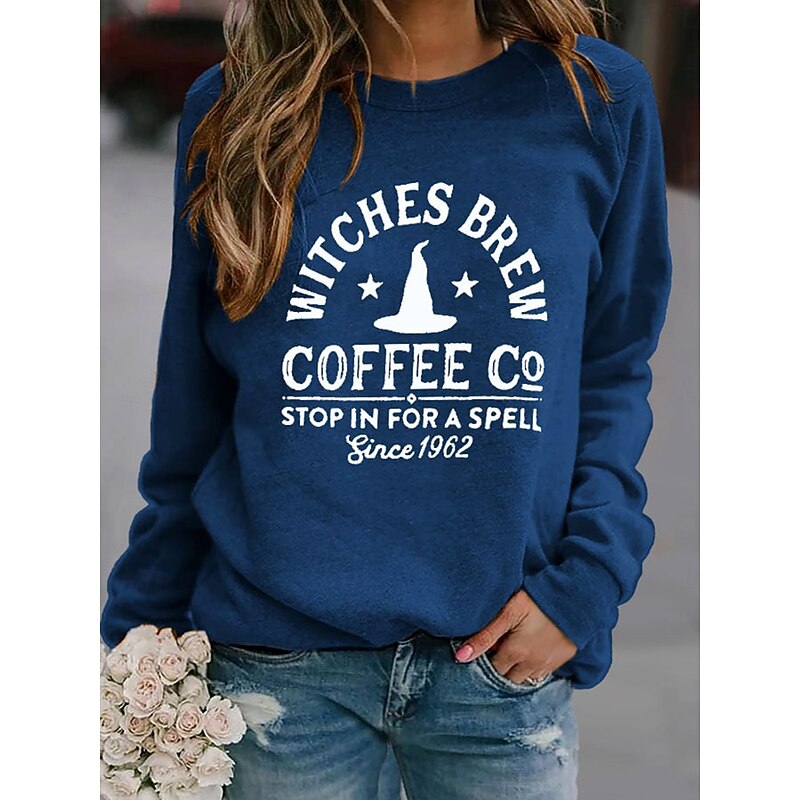 Halloween Women's Sweatshirts Witch Graphic Letter Fashion Casual Long Sleeve Crew Neck Round Neck Regular Tops Street Dailywear Casual Print Blue Orange Green Fall Winter2