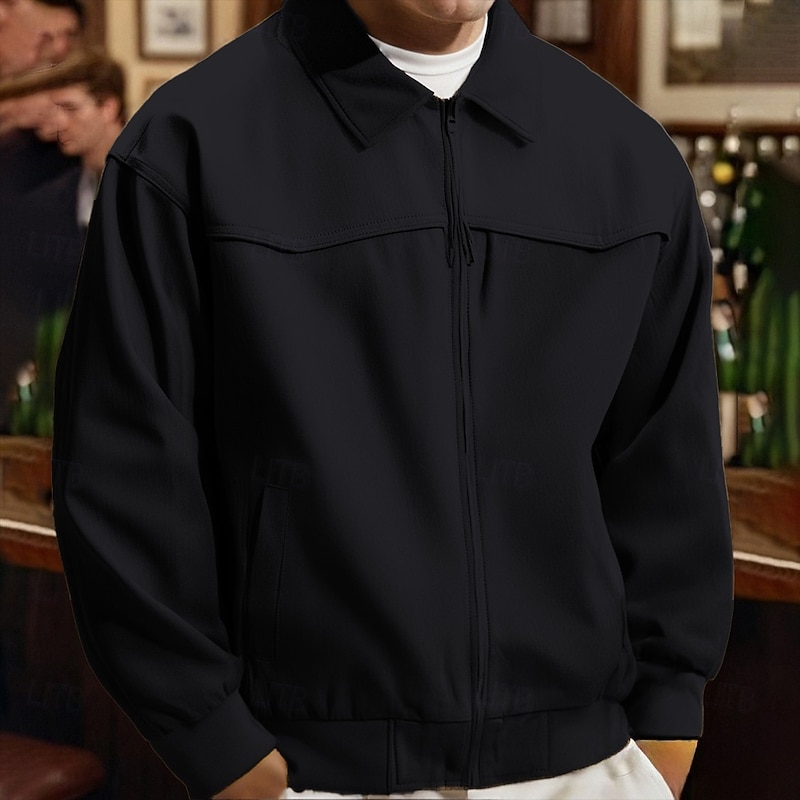 Men's Shirt Jacket Winter Jacket Plain Vacation Daily Wear Black Red Green Khaki Long Sleeve Lapel Fall Winter Clothing Apparel Zip Up2