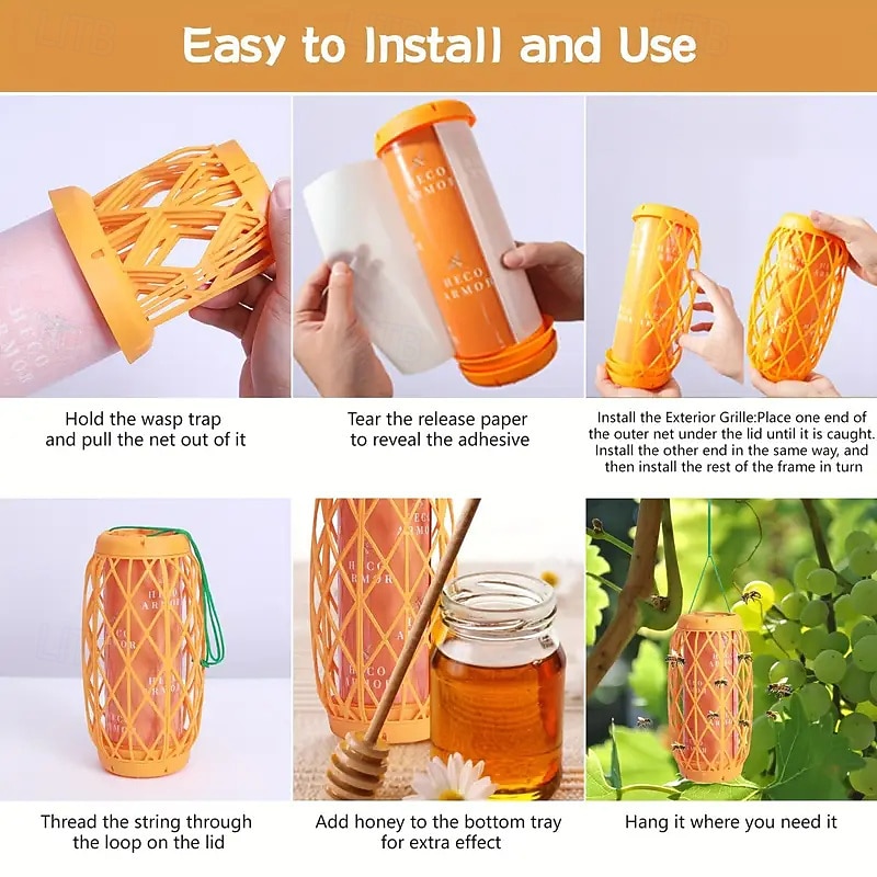 Outdoor Hanging Hornet Trap Bee Trap Orange Jacket Trap Bee Catcher Trap Sticky Insect Deterrent Killer Set 2-piece Set4