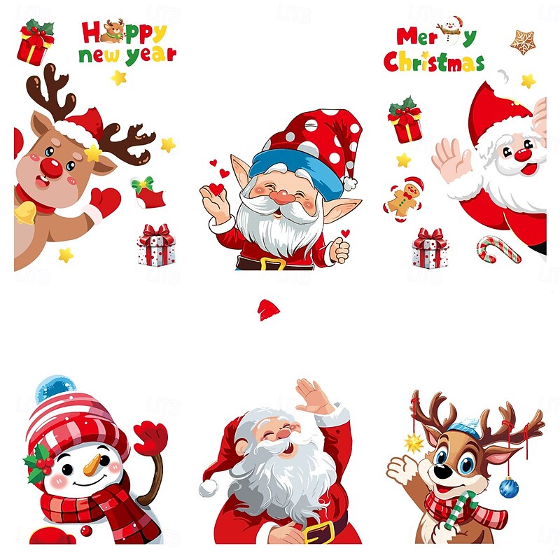 Christmas Window Clings Xmas Wall Sticker Holiday Decorations Santa Claus Snowman Reindeer Snowflake Reusable Static Clings Non Adhesive Glass Stickers Party Home Seasonal Decor4