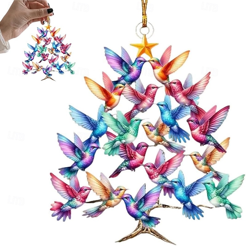 Hummingbird Christmas Ornament Watercolor Hummingbird Creative Pendant Christmas Tree Decoration Christmas Tree Bird Ornament Garden Courtyard Acrylic Sun Catcher Hanging Decoration for Bird Lovers3