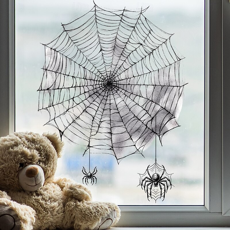 Halloween Window Cling Wall Sticker, Black Spider Print Static Stickers for Windows, Removable Festival Decoration Decals for Halloween Party Home Decor2