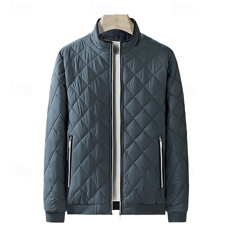 Men's Winter Coat Quilted Jacket Fleece Jacket Parka Pocket Cotton Vacation Daily Wear Date Regular Fashion Casual Comfortable Thermal Warm Winter Solid / Plain Color Black Blue Puffer Jacket3