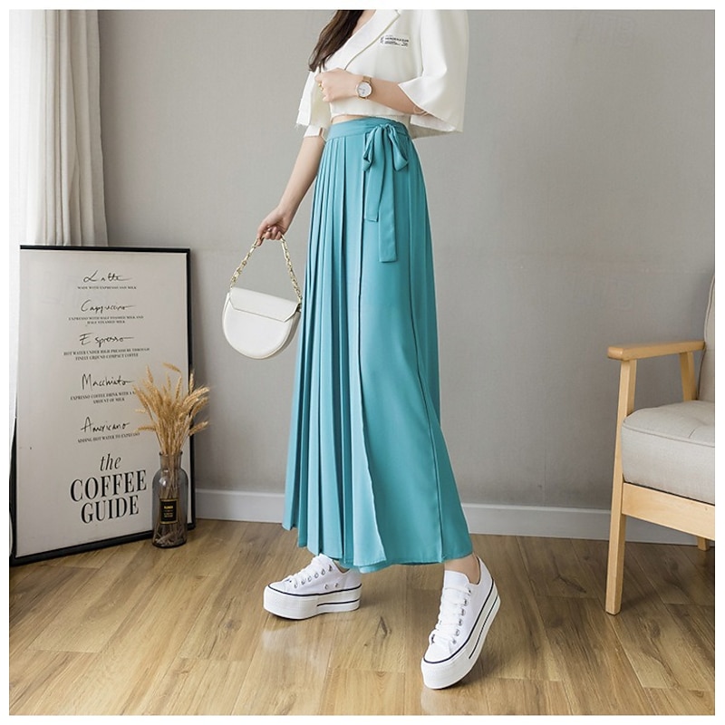 Women's Wide Leg Chinos Casual Full Length Natural Plain Wide Leg Drawstring Comfy Breathability Casual Daily Black Pink Blue Spring Fall Loose Fit4