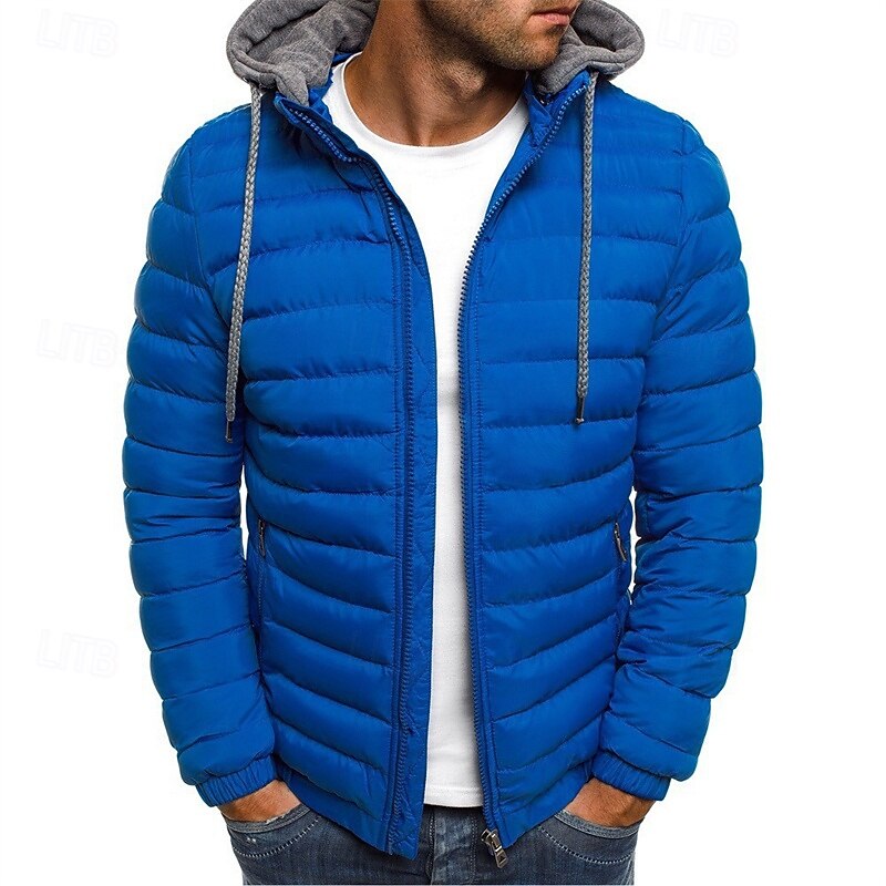Men's Winter Coat Puffer Jacket Padded Jacket Pocket Polyster Vacation Daily Wear Date Regular Fashion Casual Comfortable Thermal Warm Winter Solid / Plain Color Black Red Navy Blue Blue Puffer Jacket4