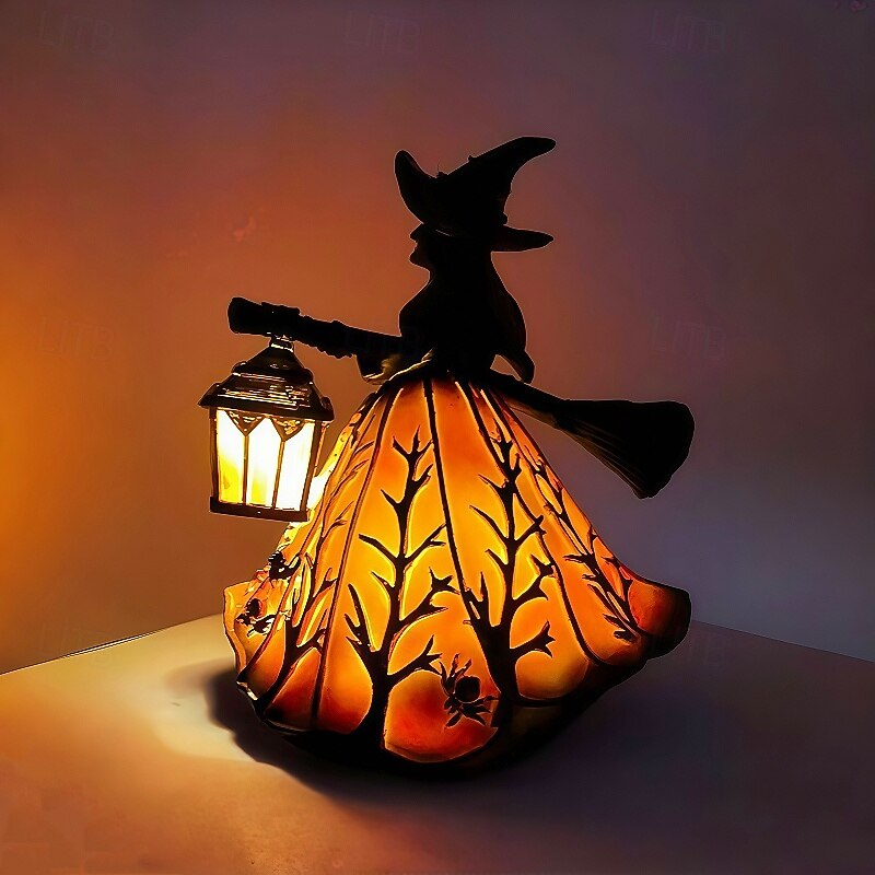 Halloween Witch Lamp Gothic Lamp Spooky Witch Decor with Holding Lantern Novelty Witch Figurine Lamp Halloween Standing Night Light for Home, Porch, Tabletop, Party Decor4