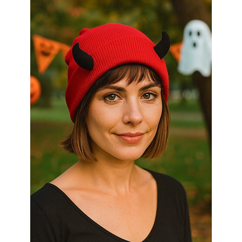 Unisex Halloween Devil Horn Beanie Hat – Knitted Warm Skull Cap with 3D Horns for Men and Women, Cosplay Party Costume and Outdoor Wear4