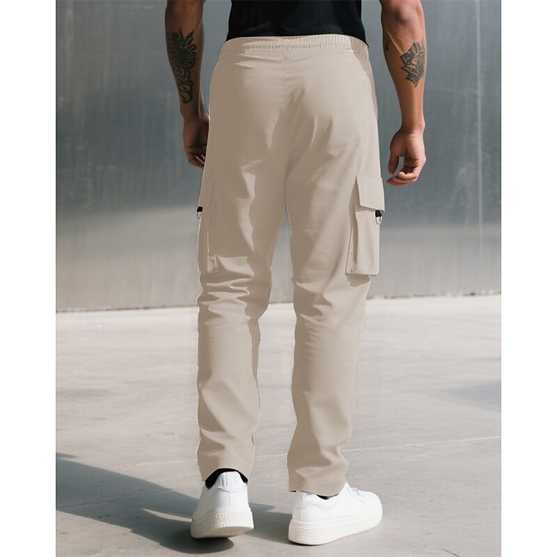 Men's Cargo Pants Trousers Drawstring Elastic Waist Multi Pocket Plain Camouflage Wearable Outdoor Daily Camping & Hiking Fashion Classic Black Army Green4