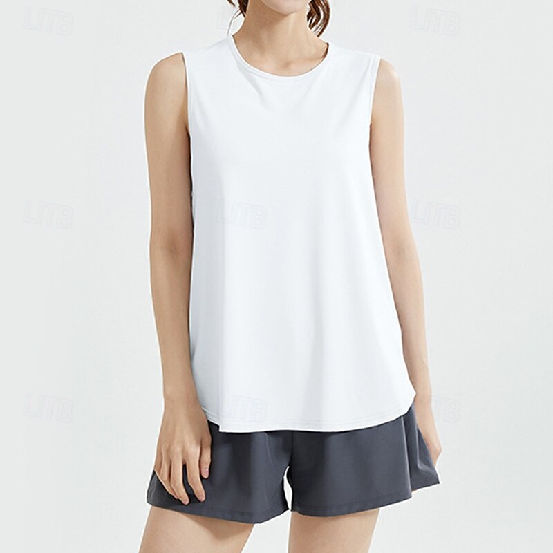 Women's Yoga Shirts Breathable Mesh Sleeveless Sports Solid Color Top For Gym Running Fitness Activewear3