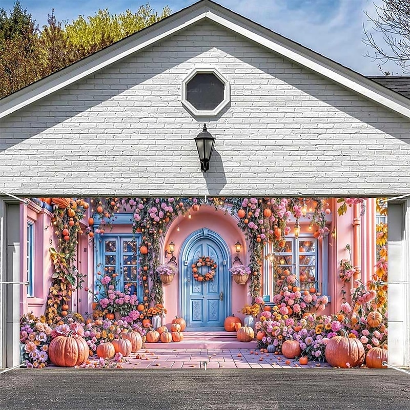 Halloween Garage Door Cover Large Hanging Backdrop Pumpkin Farm Cute Rustic Cottagecore Party Outdoor Shooting Backgrounds Yard Home Decor