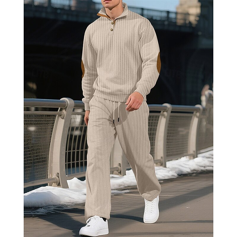 Men's Golf Shirt Golf Polos Shirts Work Casual Banded Collar Long Sleeve Basic Modern Plain Jacquard 2 Piece Spring Fall Regular Fit Black White+Black Khaki Army Green Gray Golf Shirt