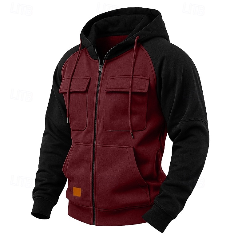 Men's Hoodie Full Zip Hoodie Fleece Hoodie Tactical Hoodie Black Pink Army Green Burgundy Blue Hooded Plain Patchwork Zipper Color Block Sports & Outdoor Casual Daily Streetwear Cool Sportswear2