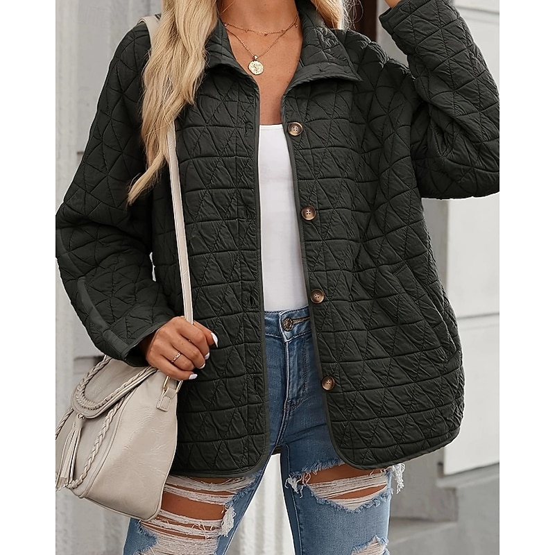 Women's Casual Jacket Warm Comfortable Pocket Buttons Casual Plain Going out Weekend Single Breasted Regular Turndown Regular Fit Long Sleeve Outerwear Navy Black Khaki Fall Winter3