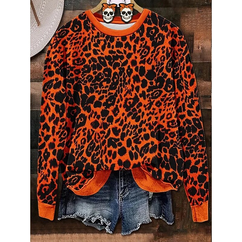 Halloween Women's Sweatshirts Graphic Halloween Casual Long Sleeve Crew Neck Regular Tops Street Dailywear Casual Print Pink Orange Green Spring Fall Winter